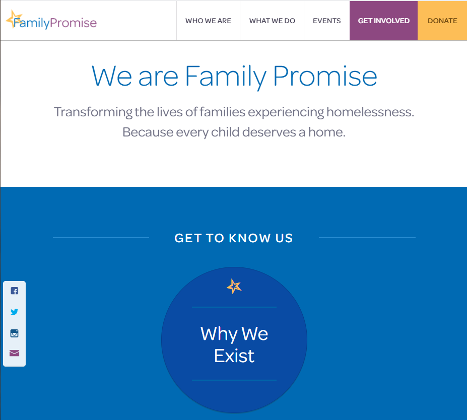 Screenshot of the Family Promise Home Page